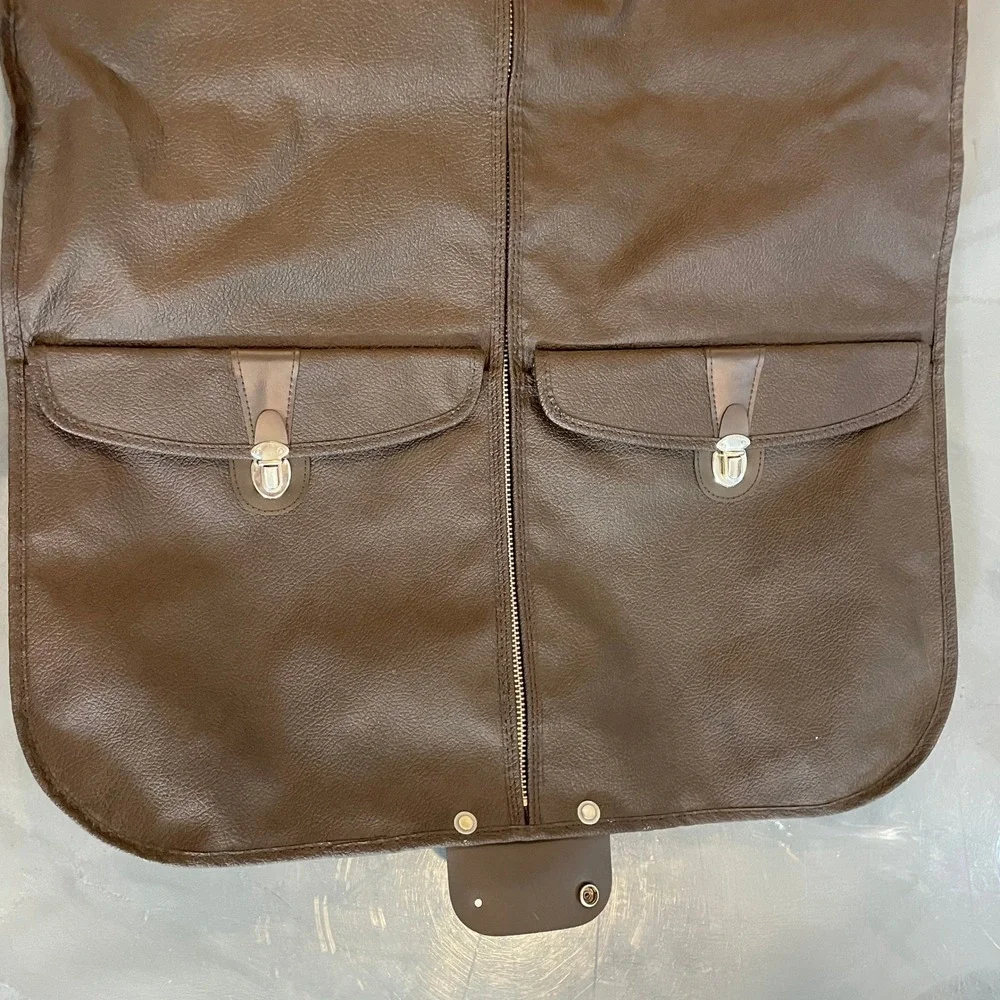VTG American Tourister Brown Faux Leather Hanging Garment Bag 39x23 Travel Suit